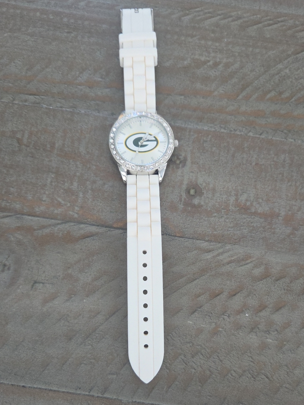 NFL Women's White Silicone Watch with Crystal Bezel